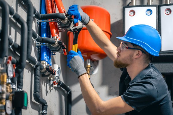 Técnico realizando manutenção no aquecedor a gás